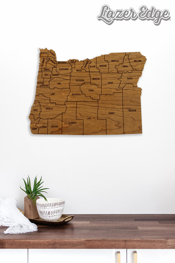 Oregon County Map Wall Hanging - Crafted from Cherry or Maple Wood