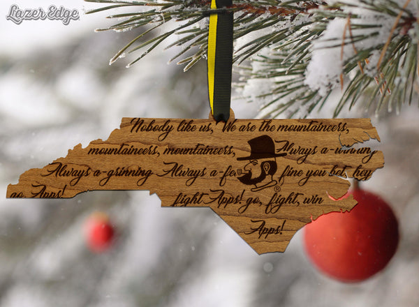Appalachian State University Fight Song on State Ornament – Crafted from Cherry and Maple Wood – App State Mountaineers