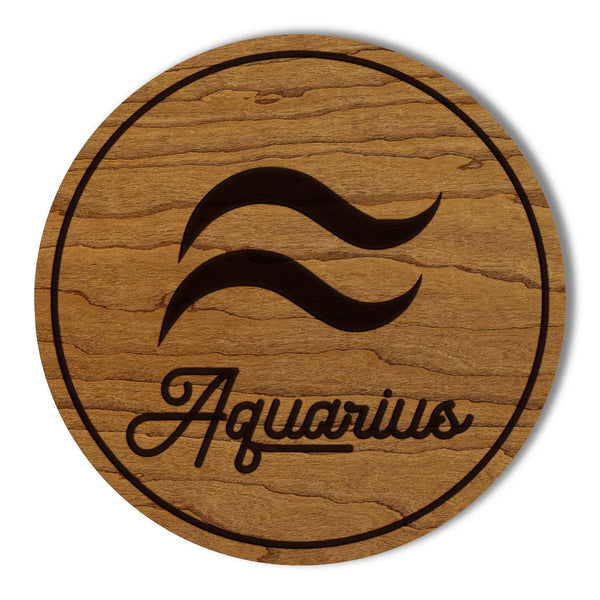 Aquarius Sign Zodiac Coaster – Crafted from Cherry or Maple Wood