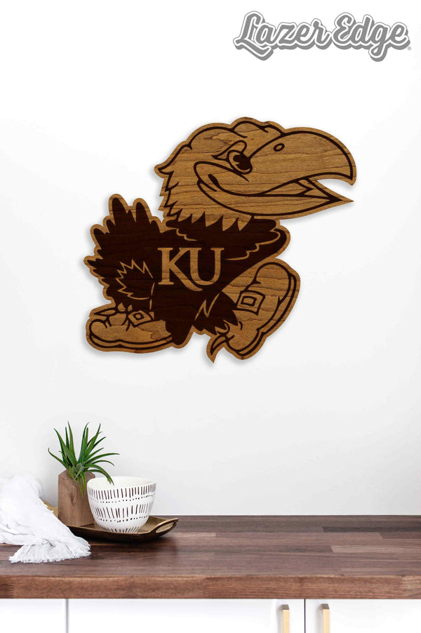 Kansas University Jayhawk Wall Hanging - Crafted from Cherry and Maple Wood - Kansas University Jayhawks