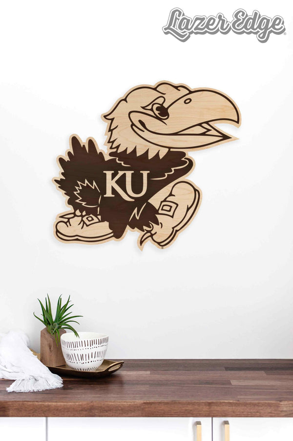 Kansas University Jayhawk Wall Hanging - Crafted from Cherry and Maple Wood - Kansas University Jayhawks
