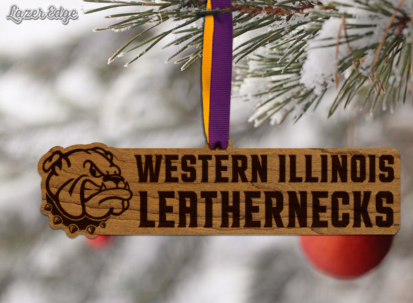 Western Illinois University Leathernecks Wordmark Ornament – Crafted from Cherry and Maple Wood – Western Illinois Leathernecks