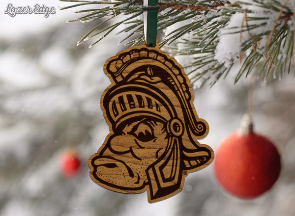 Michigan State University Vault Sparty Ornament – Crafted from Cherry and Maple Wood – Michigan State Spartans
