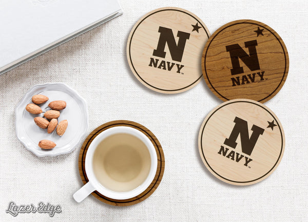 United States Naval Academy N and Star Coaster – Crafted from Cherry or Maple Wood – Navy Midshipmen