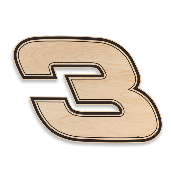 Stylized # 3 Wooden Wall Hanging  | Crafted from Cherry and Maple Wood | Made in USA | Officially Licensed by Richard Childress Racing