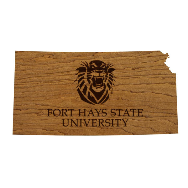 Fort Hays State University Tigers on State Wall Hanging - Crafted from Cherry or Maple Wood - Fort Hays State University Tigers