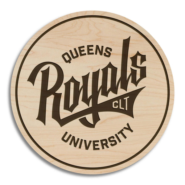 Queens University of Charlotte Royals Wordmark Coaster - Crafted from Cherry or Maple Wood - Queens Royals