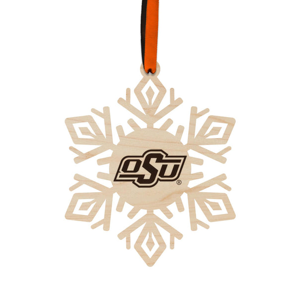 Oklahoma State OSU Snowflake Ornament – Crafted from Cherry and Maple Wood – OSU Cowboys
