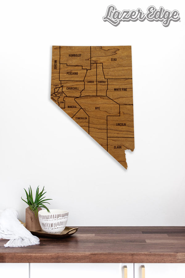 Nevada County Map Wall Hanging - Crafted from Cherry or Maple Wood