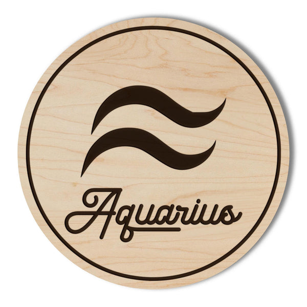 Aquarius Sign Zodiac Coaster – Crafted from Cherry or Maple Wood
