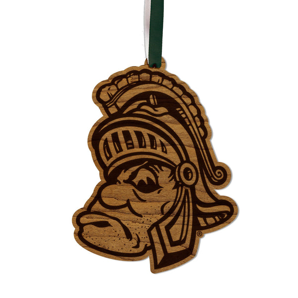 Michigan State University Vault Sparty Ornament – Crafted from Cherry and Maple Wood – Michigan State Spartans