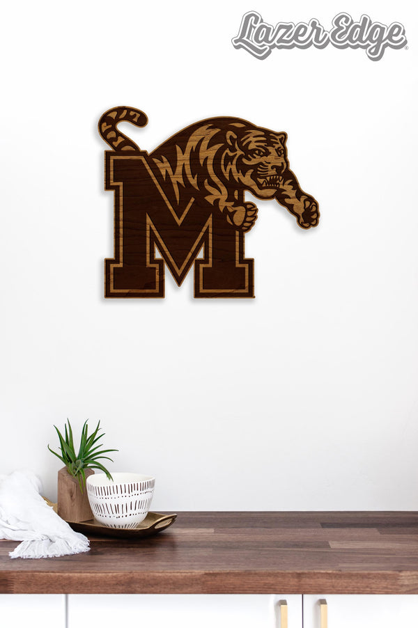 University of Memphis Block M Tiger Wall Hanging - Crafted from Cherry and Maple Wood - Memphis Tigers