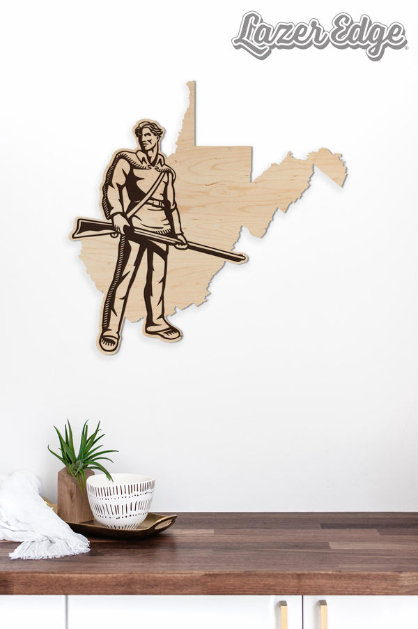 West Virginia University Mountaineer on State Wall Hanging - Crafted from Cherry and Maple Wood - West Virginia Mountaineers