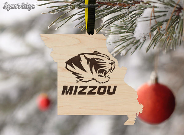 University of Missouri Tigers on State Ornament – Crafted from Cherry and Maple Wood – Mizzou Tigers