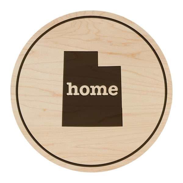Utah Home State Map Coaster - Crafted from Cherry or Maple Wood