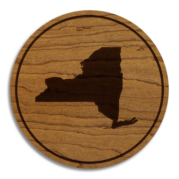 New York State Map Coaster - Crafted from Cherry or Maple Wood