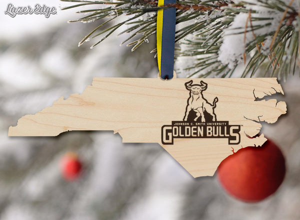 Johnson C. Smith University Golden Bulls on State Ornament – Crafted from Cherry and Maple Wood – Johnson C. Smith Golden Bulls
