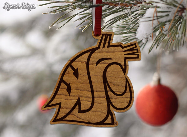 Washington State University Cougar Ornament – Crafted from Cherry and Maple Wood – Washington State Cougars