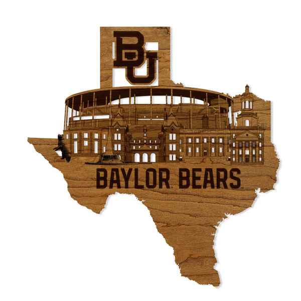 Baylor University Campus Skyline Wall Hanging - Crafted from Cherry and Maple Wood