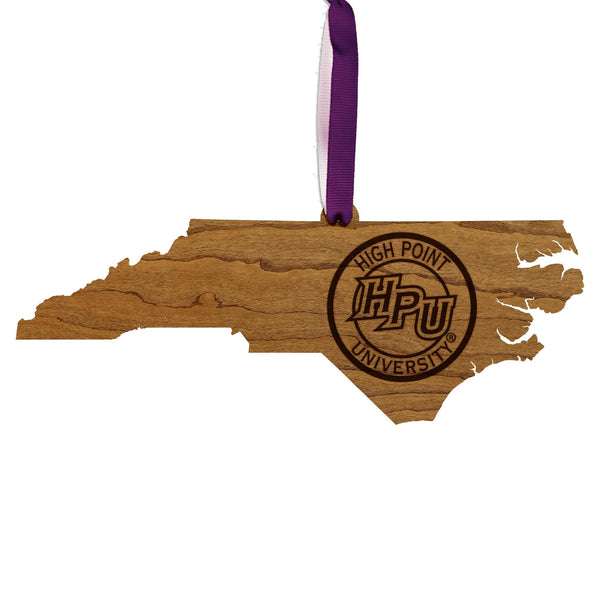 High Point University HPU on State Ornament – Crafted from Cherry Wood or Maple Wood – High Point Panthers