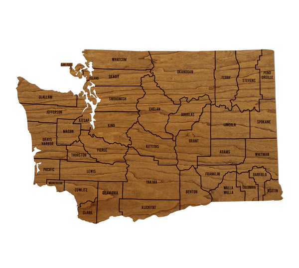 Washington County Map Wall Hanging - Crafted from Cherry or Maple Wood