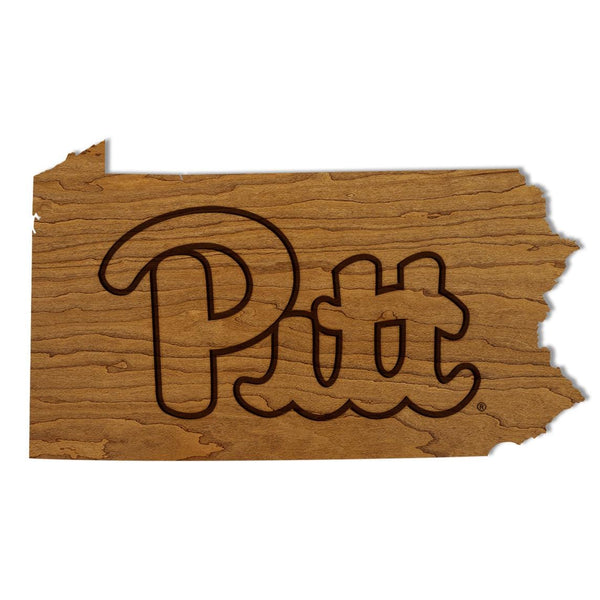 University of Pittsburgh Pitt Script on State Wall Hanging – Crafted from Cherry and  Maple Wood - Pitt Panthers