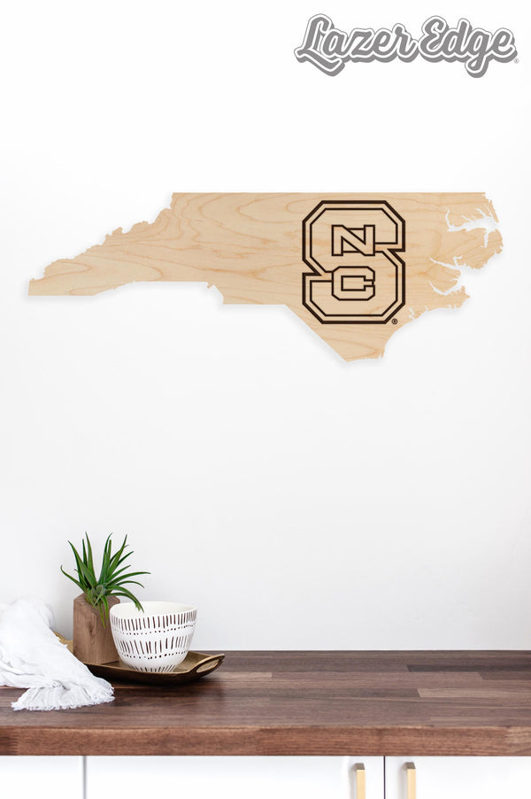 North Carolina State University Block S on State Wall Hanging - Crafted from Cherry or Maple Wood - NC State Wolfpack