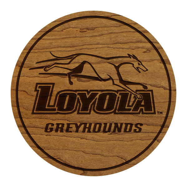 Loyola-Maryland Greyhounds Wordmark Coaster – Crafted from Cherry or Maple Wood – Loyola Greyhounds
