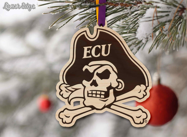 East Carolina University Jolly Roger Ornament – Crafted from Cherry and Maple Wood –ECU Pirates