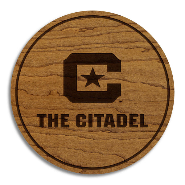 The Citadel Military College Athletic Logo Coasters – Crafted from Cherry and Maple Wood – The Citadel Bulldogs