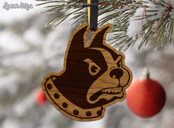 Wofford College Terriers Ornament – Crafted from Cherry and Maple Wood – Wofford Terriers
