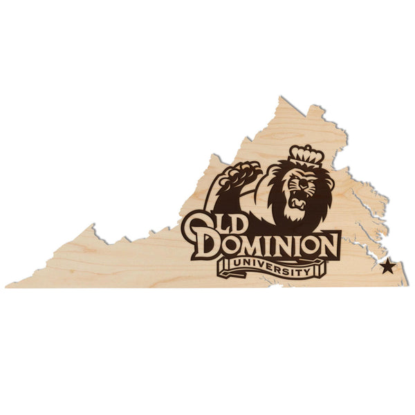 Old Dominion University Monarch Logo on State Wall Hanging - Crafted from Cherry or Maple Wood - ODU Monarchs