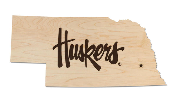 University of Nebraska Huskers on State Wall Hanging – Crafted from Cherry and  Maple Wood - Nebraska Huskers