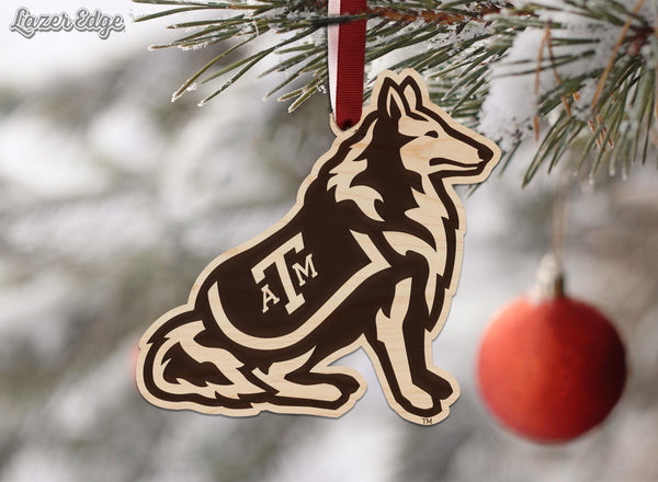 Texas A&M University Reveille Dog Ornament – Crafted from Cherry and Maple Wood – Texas A and M Aggies