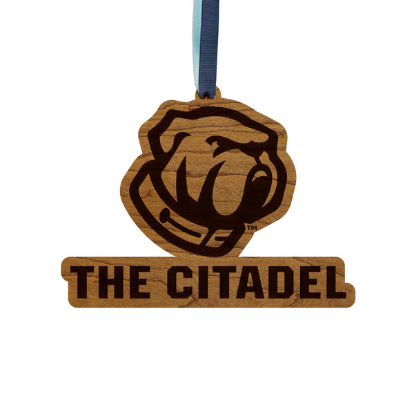 The Citadel Military College Bulldog Ornament – Crafted from Cherry and Maple Wood – The Citadel Bulldogs