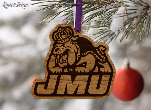 James Madison University Duke Dog Ornament – Crafted from Cherry and Maple Wood – JMU Dukes