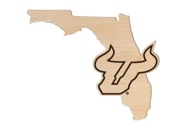 University of South Florida Bulls Logo on State Wall Hanging – Crafted from Cherry and  Maple Wood - University of South Florida Bulls