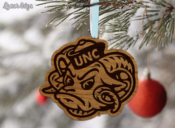 University of North Carolina Chapel Hill Ramses Face Ornament – Crafted from Cherry and Maple Wood – UNC Tar Heels