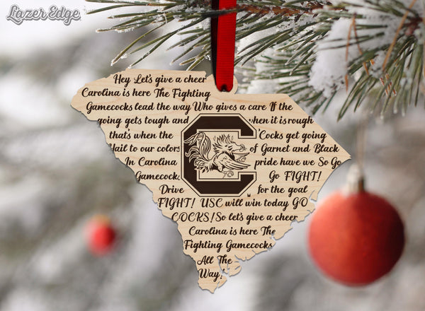 University of South Carolina Fight Song Ornament – Crafted from Cherry and Maple Wood – USC Gamecocks