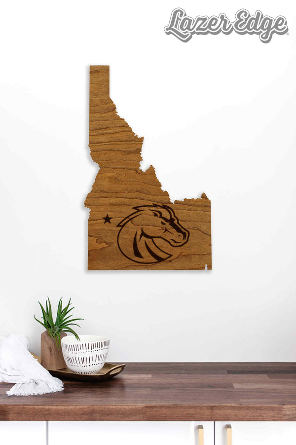 Boise State University Broncos on State Wall Hangings - Crafted from Cherry or Maple Wood -  Boise State University Broncos