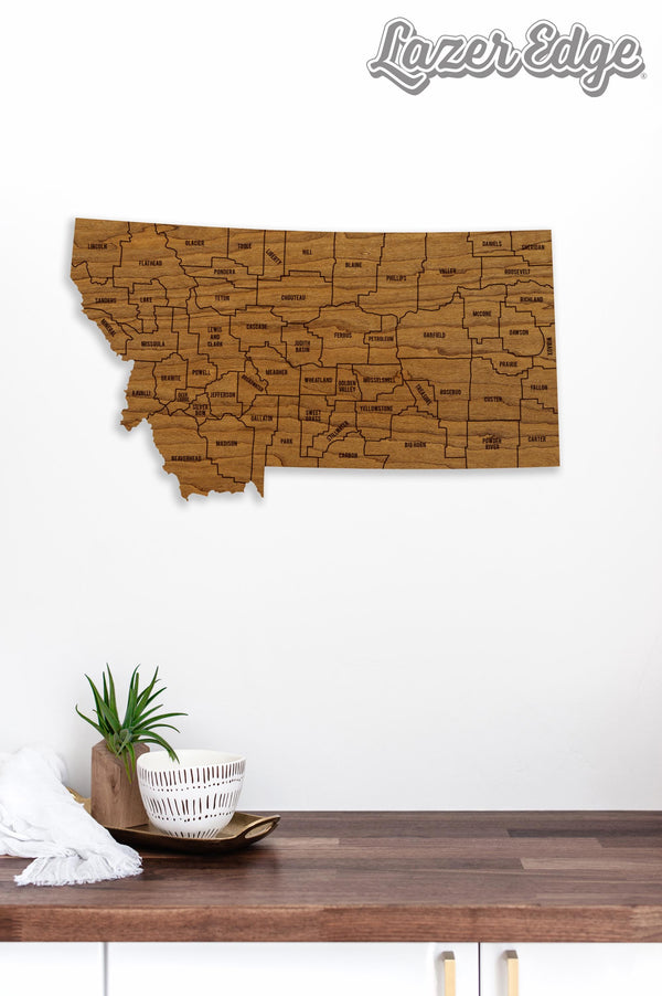 Montana County Map Wall Hanging - Crafted from Cherry or Maple Wood