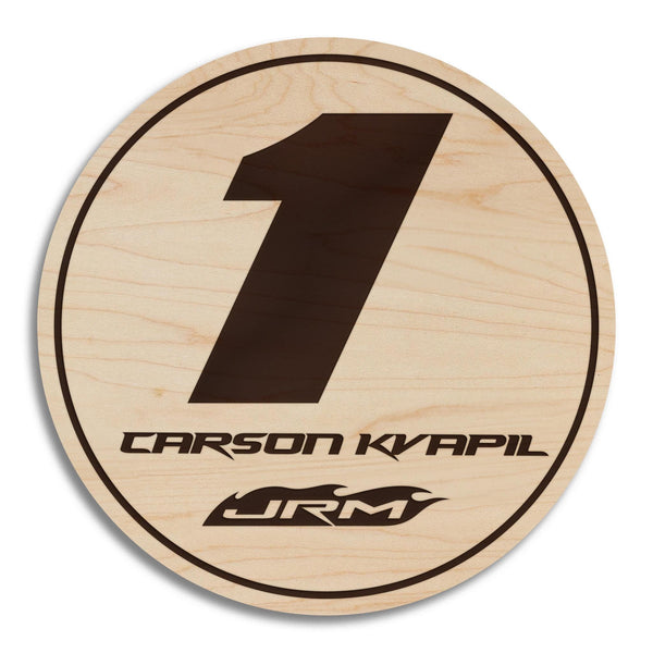 Carson Kvapil #1 Wooden Coaster  | Crafted from Cherry and Maple Wood | Made in USA | Officially Licensed by JR Motorsports