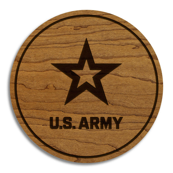 United States Army Emblem Coaster - Crafted from Cherry or Maple Wood