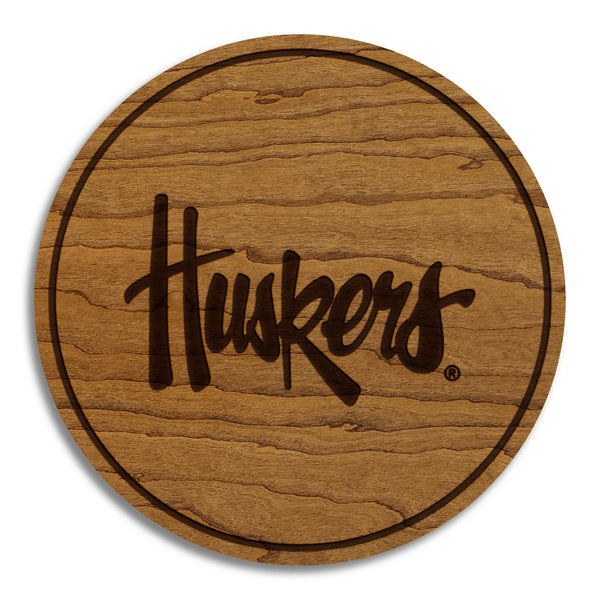University of Nebraska Huskers Coaster - Crafted from Cherry or Maple Wood - Nebraska Huskers