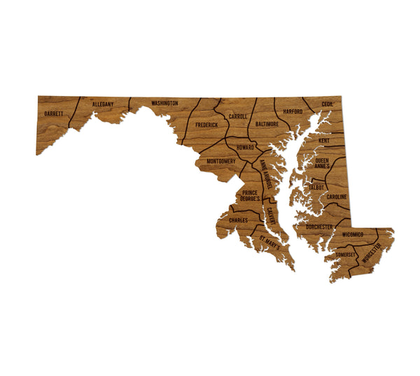 Maryland County Map Wall Hanging - Crafted from Cherry or Maple Wood