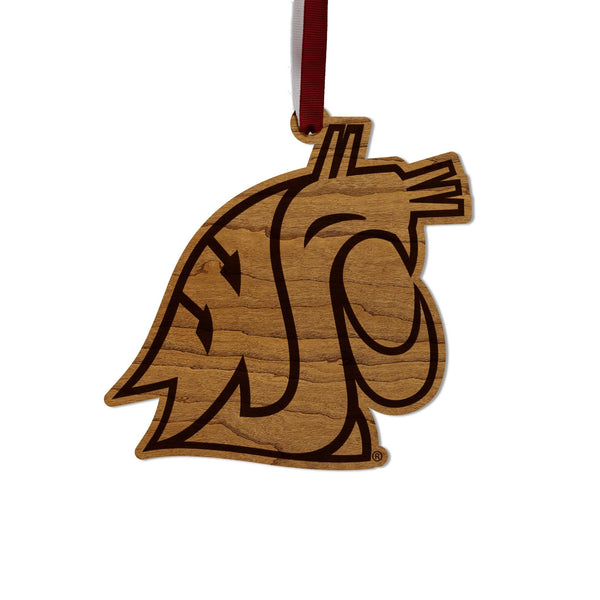 Washington State University Cougar Ornament – Crafted from Cherry and Maple Wood – Washington State Cougars