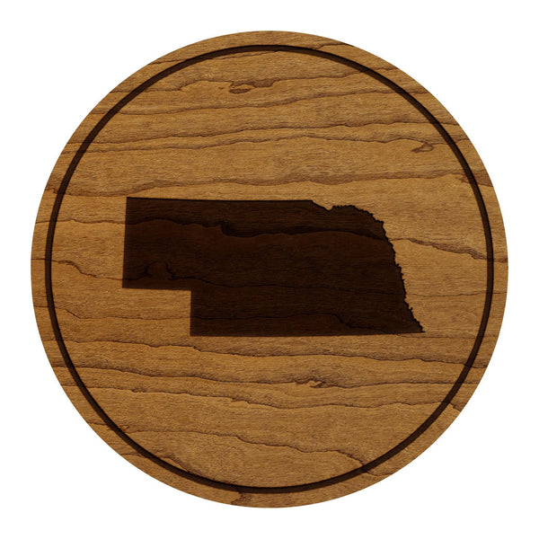 Nebraska State Map Coaster - Crafted from Cherry or Maple Wood