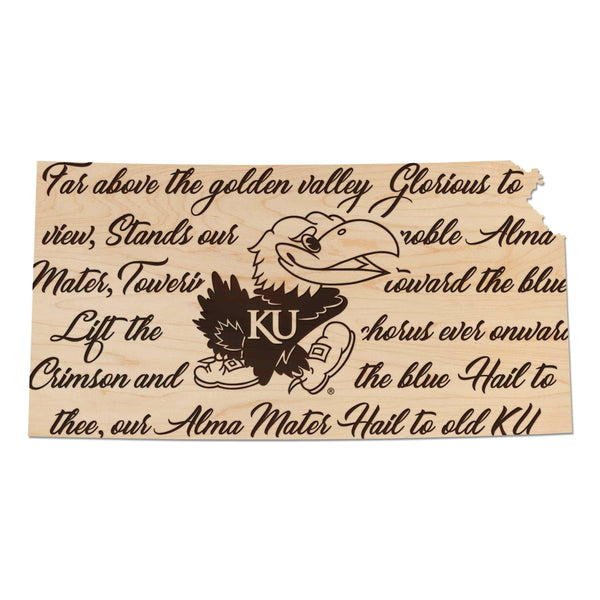 Kansas University Fight Song Wall Hanging - Crafted from Cherry and Maple Wood - Kansas University Jayhawks