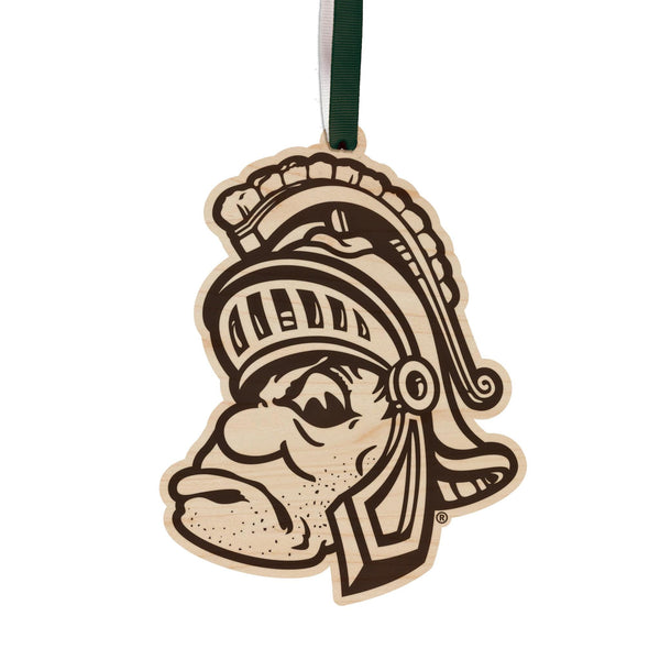 Michigan State University Vault Sparty Ornament – Crafted from Cherry and Maple Wood – Michigan State Spartans