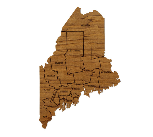 Maine County Map Wall Hanging - Crafted from Cherry or Maple Wood